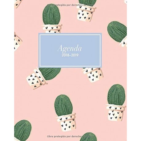 Agenda 2018-2019: Organizador y planificador con citas de inspiración, tamaño 20 x 25 cm, Diseño tropical cactus plantas rosa
