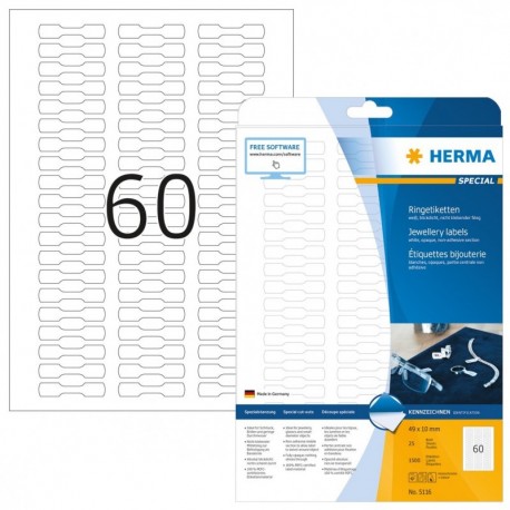 Herma 5116 - Paquete de 1500 etiquetas adhesivas 49 x 10 mm, especiales para joyería , color blanco mate