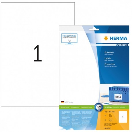 Herma 8637_ A4, 210 x 297 mm - Pack de 10 etiquetas, A4, 210 x 297 mm, color blanco