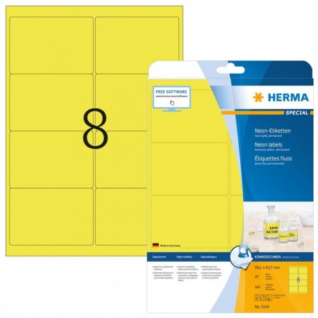 Herma 5144 - Pack de 160 etiquetas, 99.1 x 67.7 mm, color amarillo fluorescente