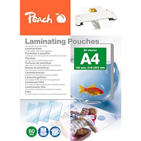 Peach PP580-02 - Pack de 100 láminas de plastificar, DIN A4, color transparente