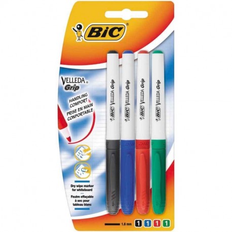 BiC Velleda Grip - Rotulador para pizarra 4 unidades , varios colores