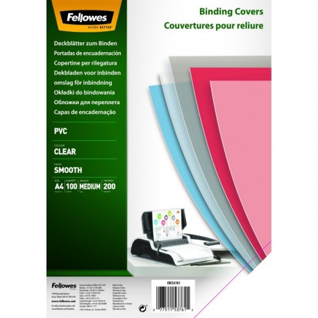 Fellowes Cristal - Portadas para encuadernar de PVC transparente, A4, transparente