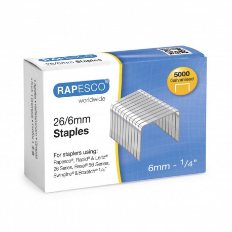 Rapesco - Caja de 5000 grapas 26/6 mm, uso standard en la mayoría de grapadoras