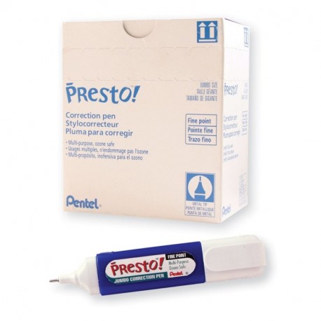 Pentel Presto! Jumbo Correction Pen, Fine Point, Metal Tip, Box of 12 ZL31-W by Pentel