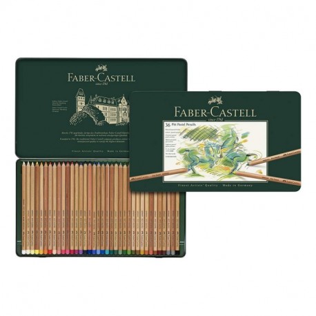 Faber-Castell 112136 - Estuche de metal con 36 lápices de colores Pitt pastel, multicolor