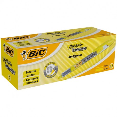 BIC Highlighter Technolight - Caja de 12 marcadores fluorescentes, color amarillo