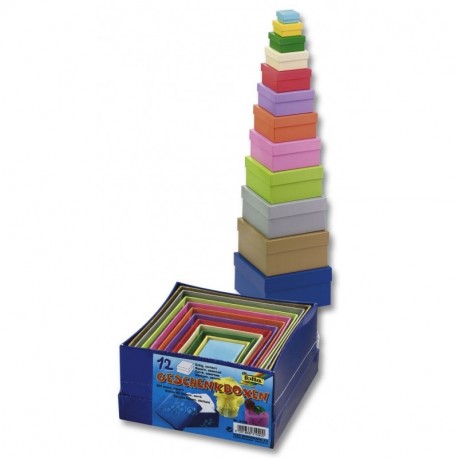 Folia - Plaza de cajas de cartón para regalo, color, 12 piezas de diferentes tamaños y colores