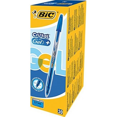 BIC Cristal Gel - Bolígrafo de tinta gel, trazo de 0,7 mm, color azul 20 unidades 