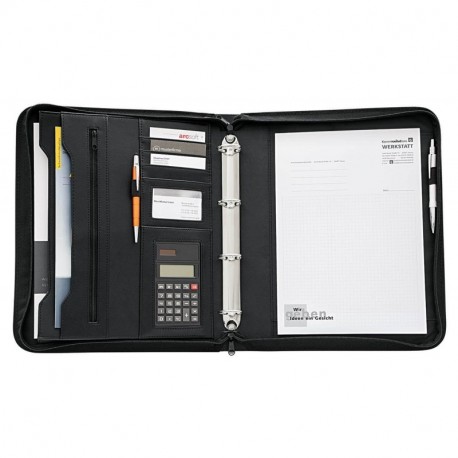 Wedo - Organizador calculadora solar, archivador de 4 anillas, tamaño A4, soporte para documentos, tarjetero, cierre con cre