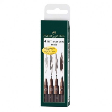 Faber-Castell 167101 - Pack de 4 rotuladores Pitt diferentes grosores de punta S, F, M, B, color sepia