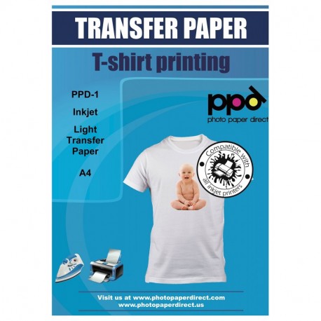 PPD, Inyección de Tinta Papel de Transferencia Para Camisetas de Blancas y Claras A4 X 20 Hojas