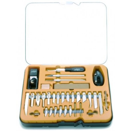 Rolson Tools 62926 Hobby - Juego de cortadores y cuchillas intercambiables 36 piezas, maletín de plástico transparente 