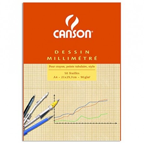 Canson Dibujo Canson milimetrado - Bloc de 50 hojas, A4-21 x 29.7 cm