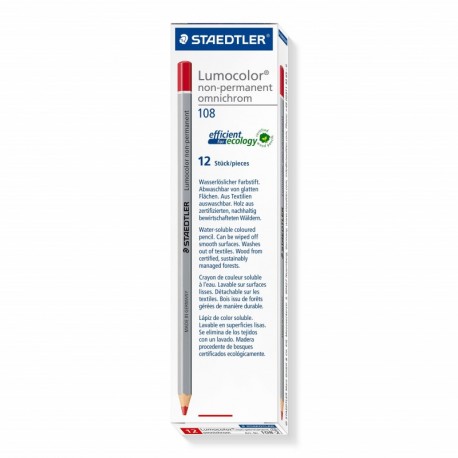 Staedtler Lumocolor 108-2. Lápices de madera de color rojo. Caja con 12 unidades.