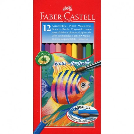 Faber-Castell 114413 - Estuche de cartón con 12 ecolápices acuarelables de colores y pincel, multicolor