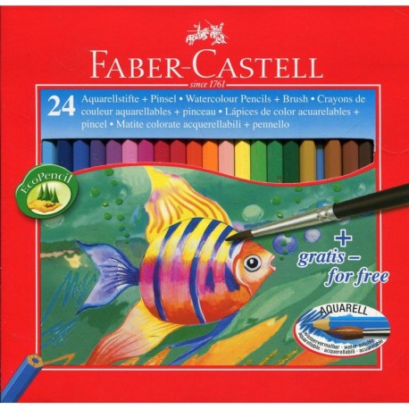 Faber-Castell 114425 - Estuche de 24 lápices de colores de color acuarelable, 1 pincel