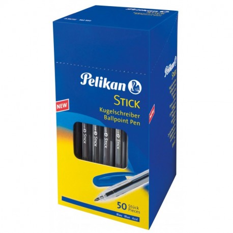 Pelikan Stick - Bolígrafo Azul, Transparente, Azul , caja de 50 unidades