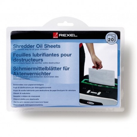Rexel 2101949 - Pack de 20 láminas lubricantes para destructora de papel, tamaño A5