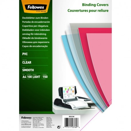 Fellowes Cristal - Portadas para encuadernar de PVC transparente, A4, transparente