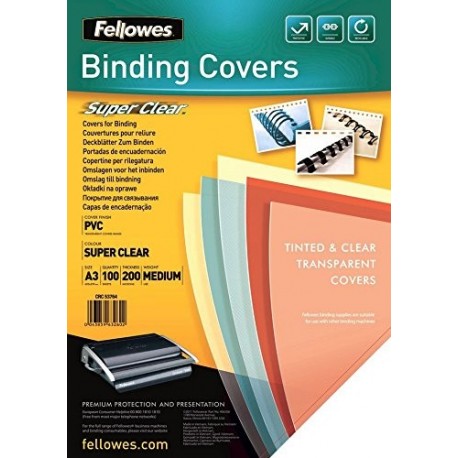 Fellowes Cristal - Portadas para encuadernar de PVC transparente, A3, transparente