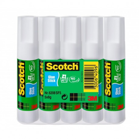 Scotch 6208SF5 - Barra de pegamento sin disolventes, lavable paquete de 5 unidades 
