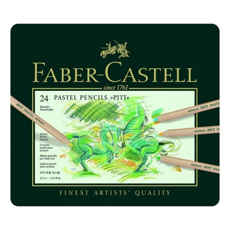 Faber-Castell 112124 - Estuche de metal con 24 lápices de colores Pitt pastel, multicolor