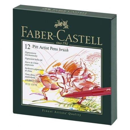 Faber-Castell 167146 - Estuche estudio con 12 rotuladores Pitt punta de pincel, multicolor