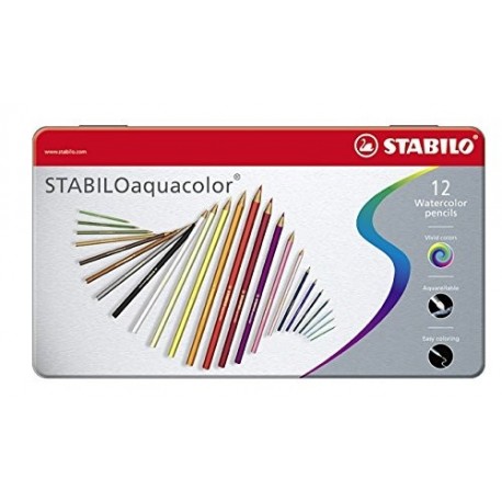 STABILO aquacolor - Lápiz de color acuarelable - Caja de metal con 12 colores