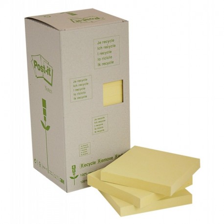 Post-It 654-1T - Pack de 16 notas recicladas, 76 x 76 mm, color amarillo