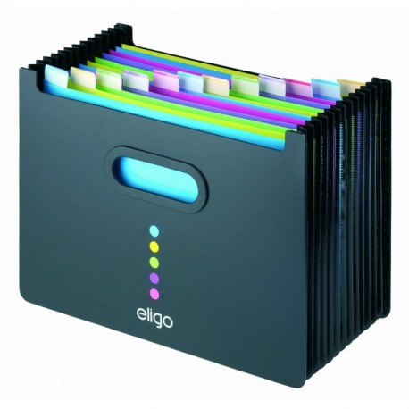 Eligo - Archivador tipo acordeón 13 compartimentos, DIN A4, formato horizontal , color negro