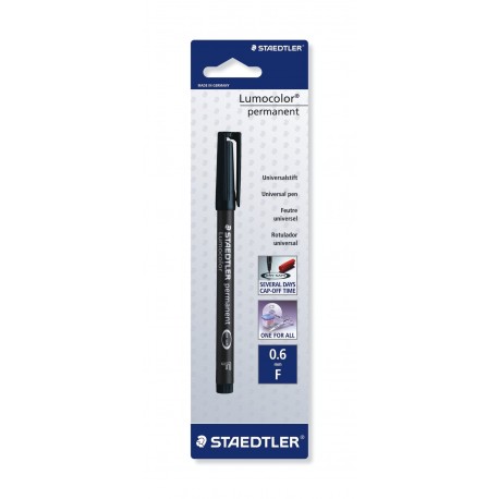 Staedtler Lumocolor 318-9 BKDA. Rotulador de punta fina de color negro. Blíster con 1 marcador con punta F.