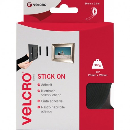 VELCRO Brand Cinta adhesiva 20mm x 2.5m Negro