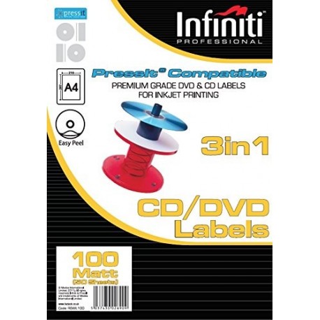 Infiniti - Pack de etiquetas para CD A4, en blanco, 100 unidades , color blanco