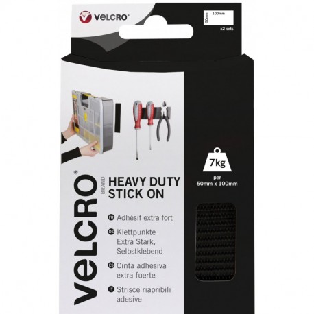 VELCRO Brand Cinta adhesiva extra fuerte 50mm x 100mm x 2 Negro