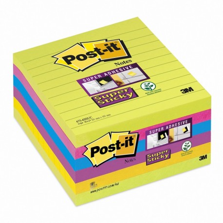 Post-It 675-6SSUC - Pack de 6 bloc de notas adhesivas super sticky, 101 x 101 mm, multicolor verde/fucsia / morado/azul / am