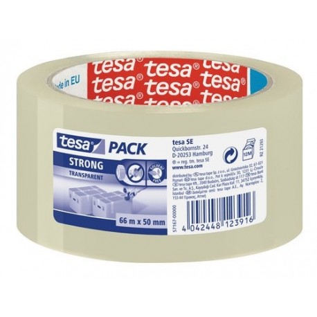 Tesa Pack - Cinta de embalaje fuerte polipropileno acrílico silencioso, 66 m x 50 mm color transparente, 6 unidades
