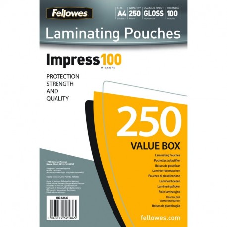 Fellowes 5313904 - Pack ahorro de 250 fundas de plastificar, formato A4, 100 micras