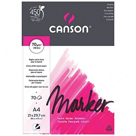 Canson Marker - Papel de dibujo A4, 70 hojas , color blanco