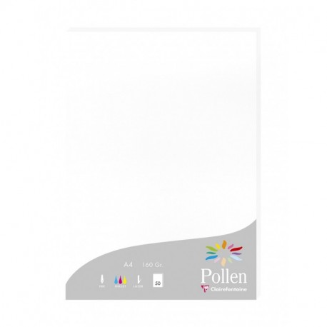 Clairefontaine 14239C - Paquete de 50 Hojas DIN-A4 - 210x297mm Pollen Blanco 160gr