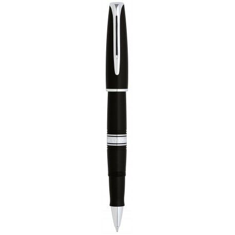 Waterman Charleston bolígrafo roller negro con adornos cromados, con estuche