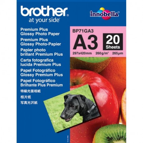 Brother BP71GA3 - Pack de 20 hojas de papel fotográfico Glossy Premium A3 260 g/m2 