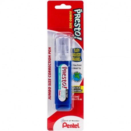 Pentel Presto. Jumbo corrección bolígrafo, punta fina, punta de metal, color blanco 1 Pack