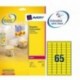 Avery L7651Y-25 - Pack de 25 hojas de mini etiquetas fluorescentes, 38.1 x 21.2 mm, color amarillo