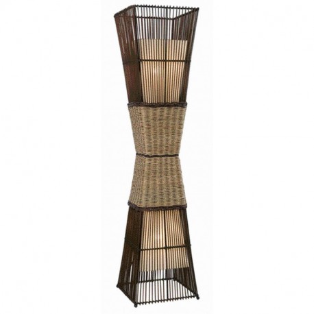 Nino 40050243 Bamboo - Lámpara de pie de bambú altura 130 cm, 2 bombillas, con 2 pantallas de tela en el interior de la estr