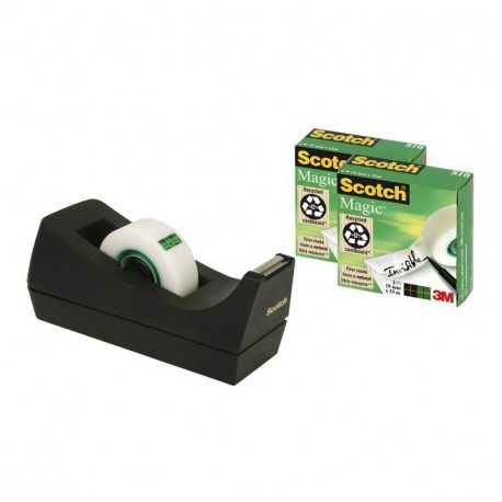 3M Scotch dispensador de cinta adhesiva - Portarollos de sobremesa con 3 rollos de Scotch Magic cinta adhesiva transparente 1