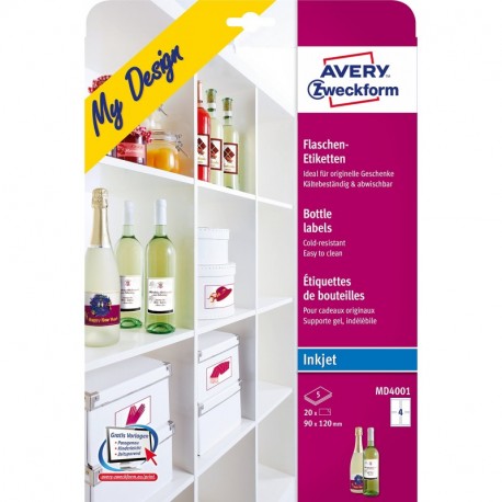 Avery MD4001 - Etiquetas para botellas 90 x 120 mm , color blanco