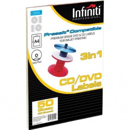 Infiniti - Etiquetas de CD, A4, brillante, 50 unidades, brillante, color blanco