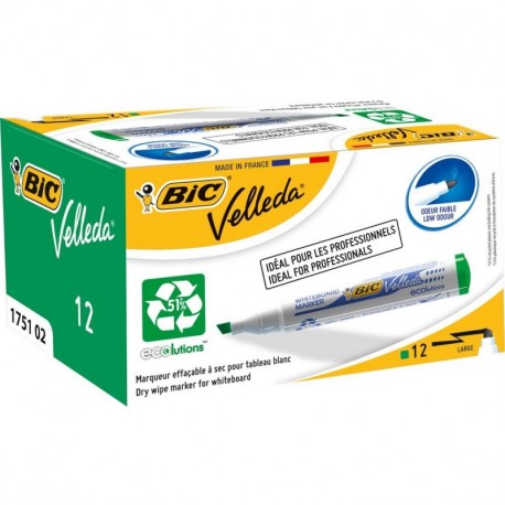 BIC Velleda 1751 Ecolutions - Caja de 12 marcadores para pizarra blanca, 12, color verde