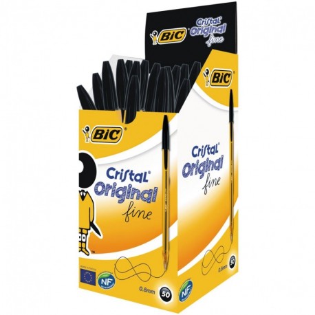 Bic 872731, Bolígrafo de Punta Redonda 0.8 mm , Negro, Caja de 50